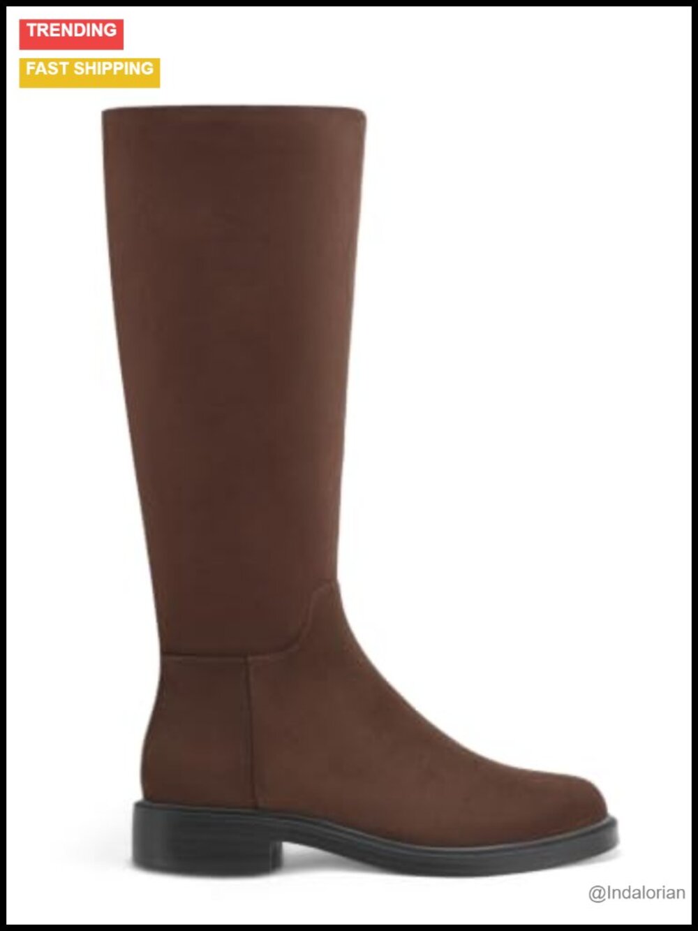 Womens Knee High Flat Low Heel Zip Riding Tall Faux Suede Boots